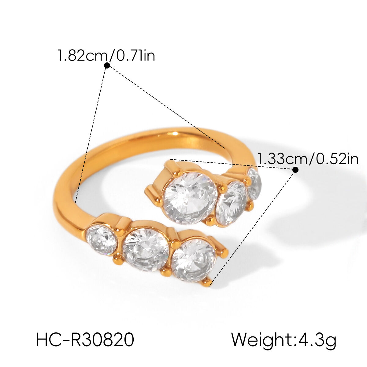 Simple Series Daily Circle Stainless Steel Waterproof   Gold Color  Zircon Women's Gemstone Rings Picture2