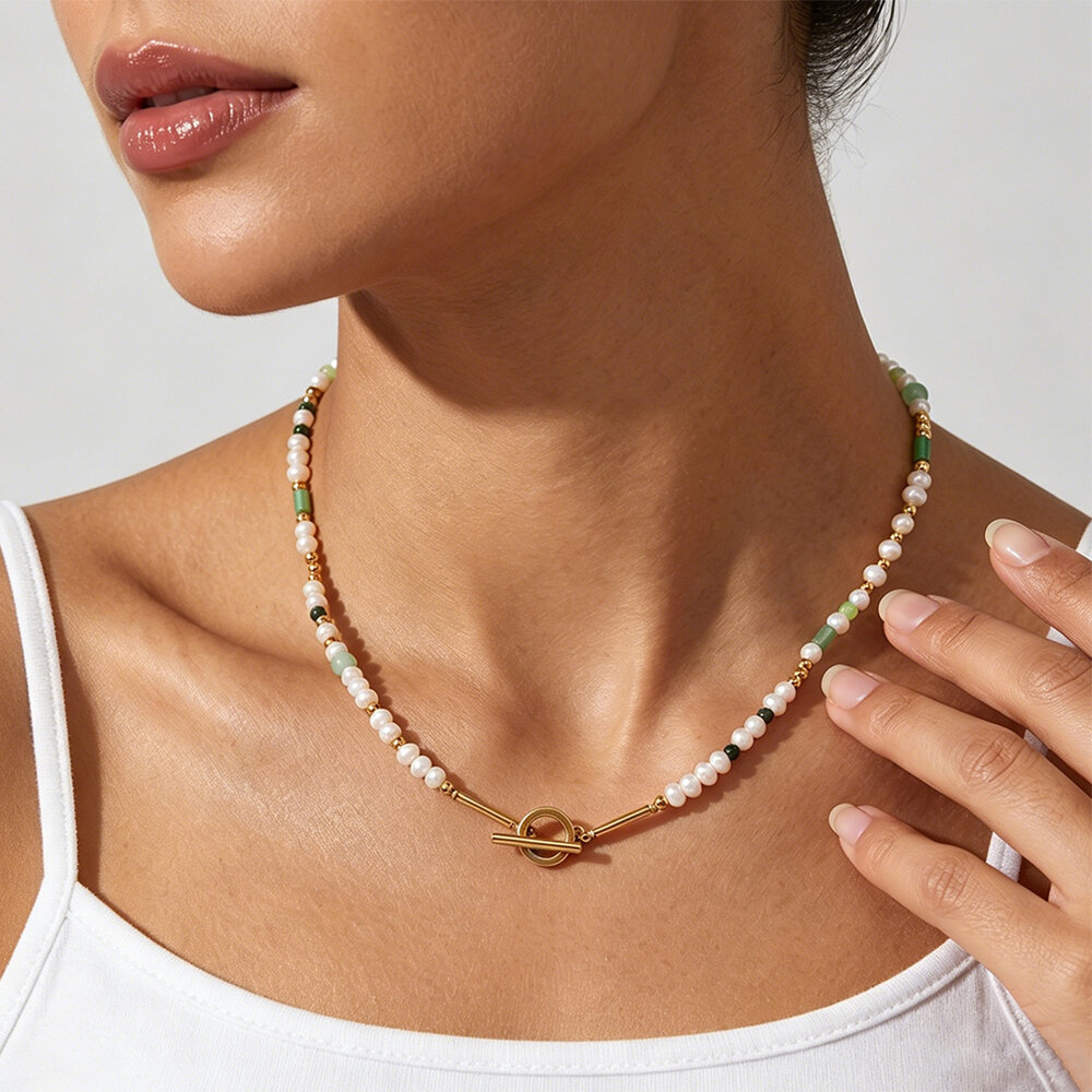 Simple Series Daily Beads Stainless Steel Waterproof   Gold Color  Women's Beaded Necklaces h5 Picture4