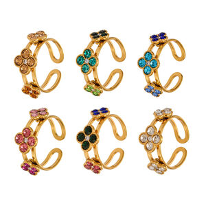 Bagues pour femmes en acier inoxydable doré, ornées d'un trèfle élégant et de zircon, collection Romantique. h5 Image5
