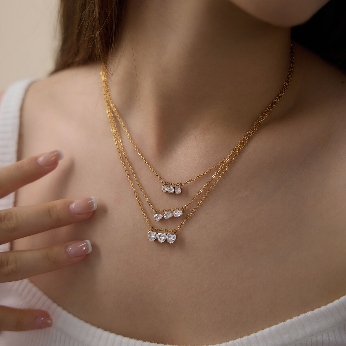 Colliers pendentifs pour femmes, collection Luxueuse, motif cœur simple en patchwork, acier inoxydable, couleur or, zircon, étanches h5 Image2