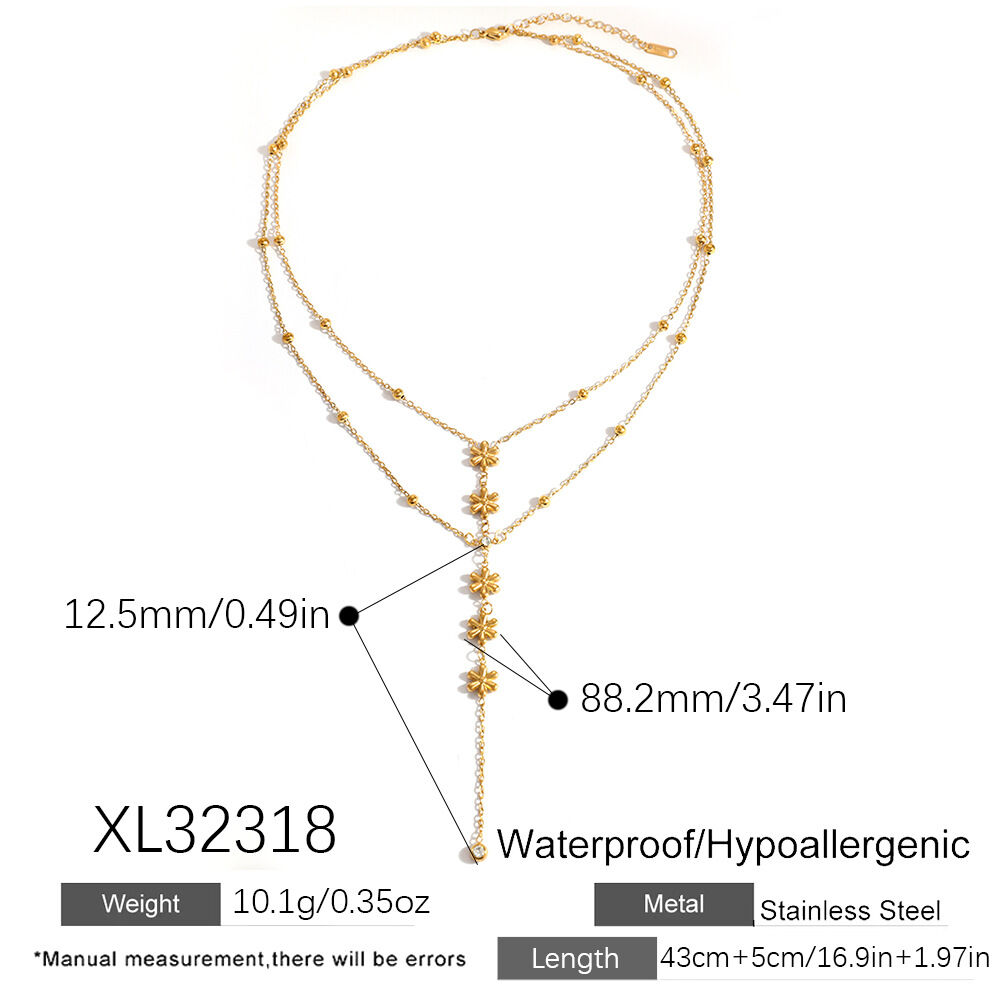 Eenvoudige serie elegante bloemenketting van roestvrij staal, waterdicht, goudkleurig, damesketting h5 