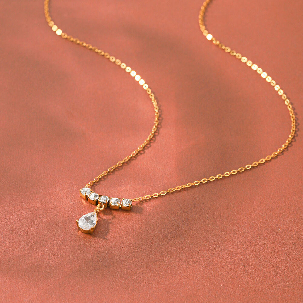 Simple Series Daily Droplet Edelstahl wasserdicht goldfarbene Zirkonia-Damenanhänger-Halskette h5Bild3