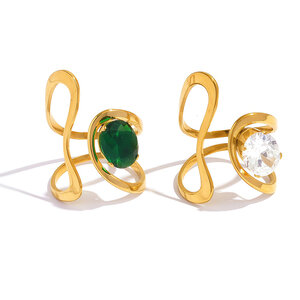 Simple Retro Daily Irregular Shape Stainless Steel Waterproof Gold Color Zircon Gemstone Ring h5 Picture3