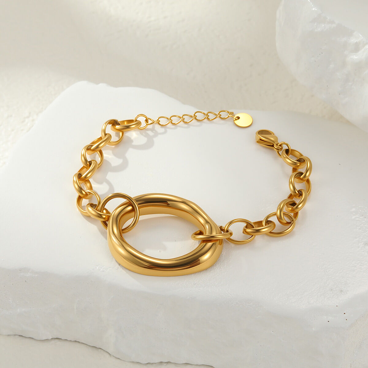 Conjunto de joyería para mujer sencillo, de uso diario, con cadena de patchwork de acero inoxidable resistente al agua y color dorado. Imagen4