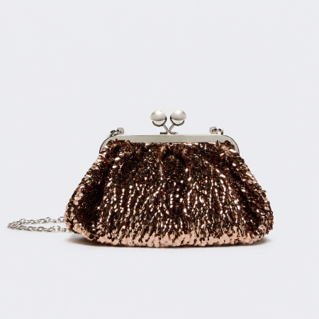 Abendliche Pailletten-Tasche für Damen, einfarbig, gewebtes Polyester, rund
