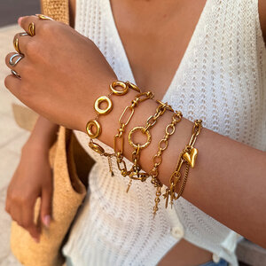 Eenvoudige serie retro armbanden met onregelmatige vorm, gemaakt van roestvrij staal, waterdicht en goudkleurig, voor dames. h5 Afbeelding4