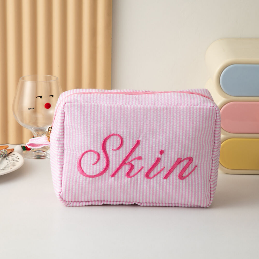 Trousses de maquillage Simple Series Sweet Letter en polyester à rayures unies