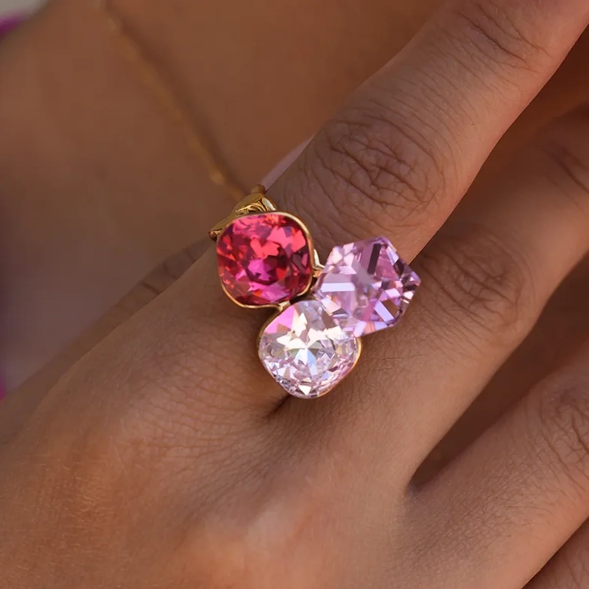 Simple Series Daily Irregular Shape Stainless Steel Waterproof   Gold Color  Crystal Gemstone Ring