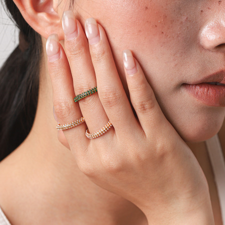 Simple Series Daily Circle Stainless Steel Waterproof   Gold Color  Zircon Pearl Women's Gemstone Rings 2