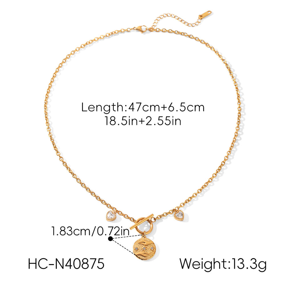 Simple Series Daily Circle Stainless Steel Waterproof Gold Color Zircon Women's Pendant Necklaces Picture2