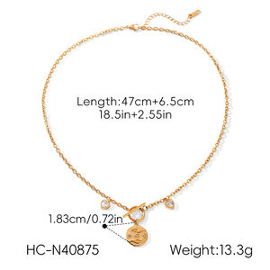 Simple Series Daily Circle Stainless Steel Waterproof Gold Color Zircon Women's Pendant Necklaces h5 Picture2