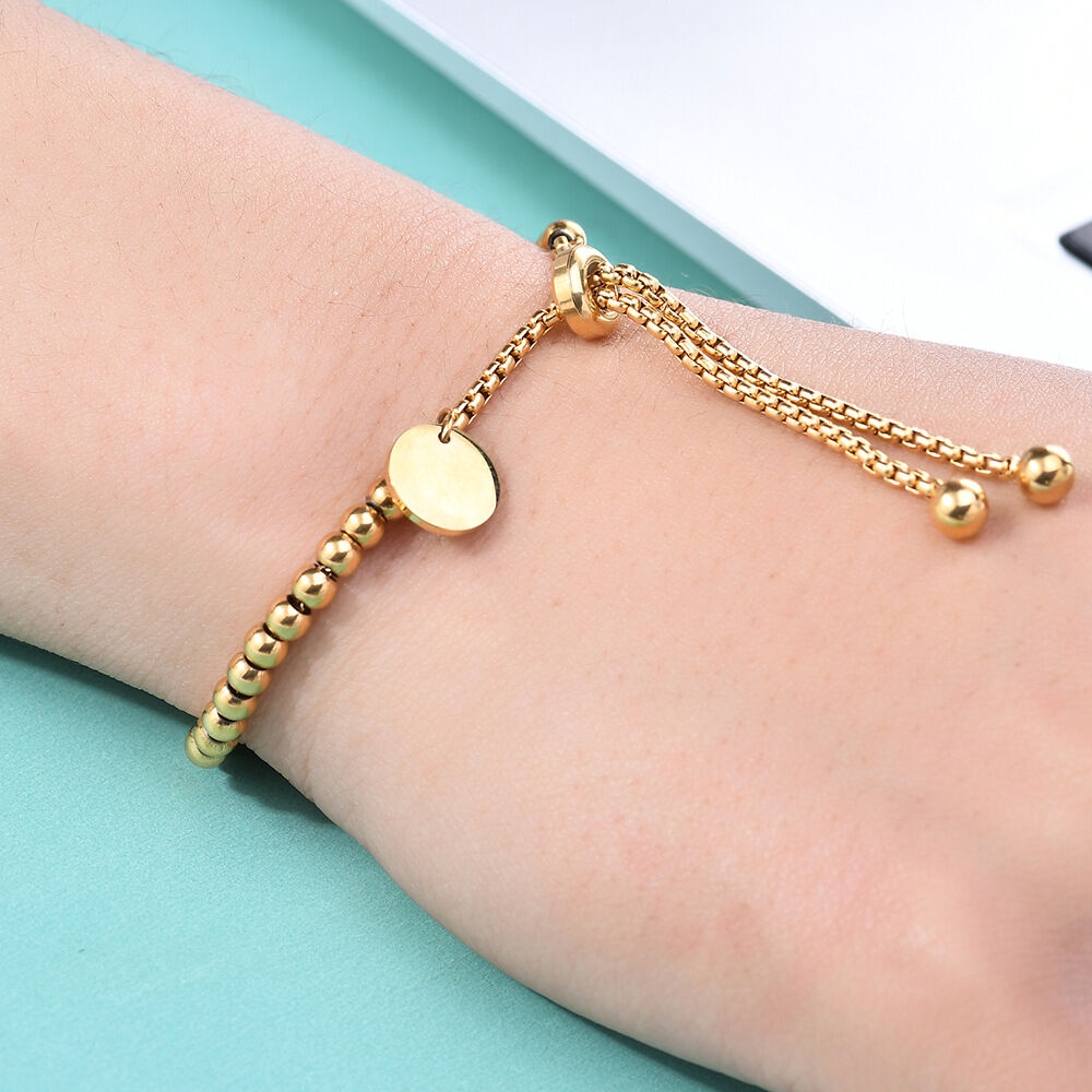 Pulseras de cuentas para mujer de la serie Simple Casual Beads, de acero inoxidable, impermeables y de color dorado. h5Imagen3