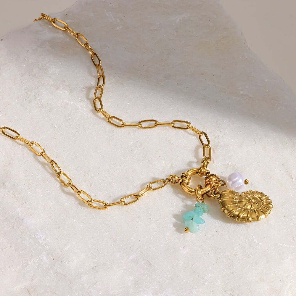 Simple Series Daily Oceanic Style Edelstahl Wasserdicht Goldfarben Zirkon Damen Anhänger Halsketten 2