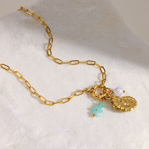 Simple Series Daily Oceanic Style Edelstahl Wasserdicht Goldfarben Zirkon Damen Anhänger Halsketten h5 Bild2