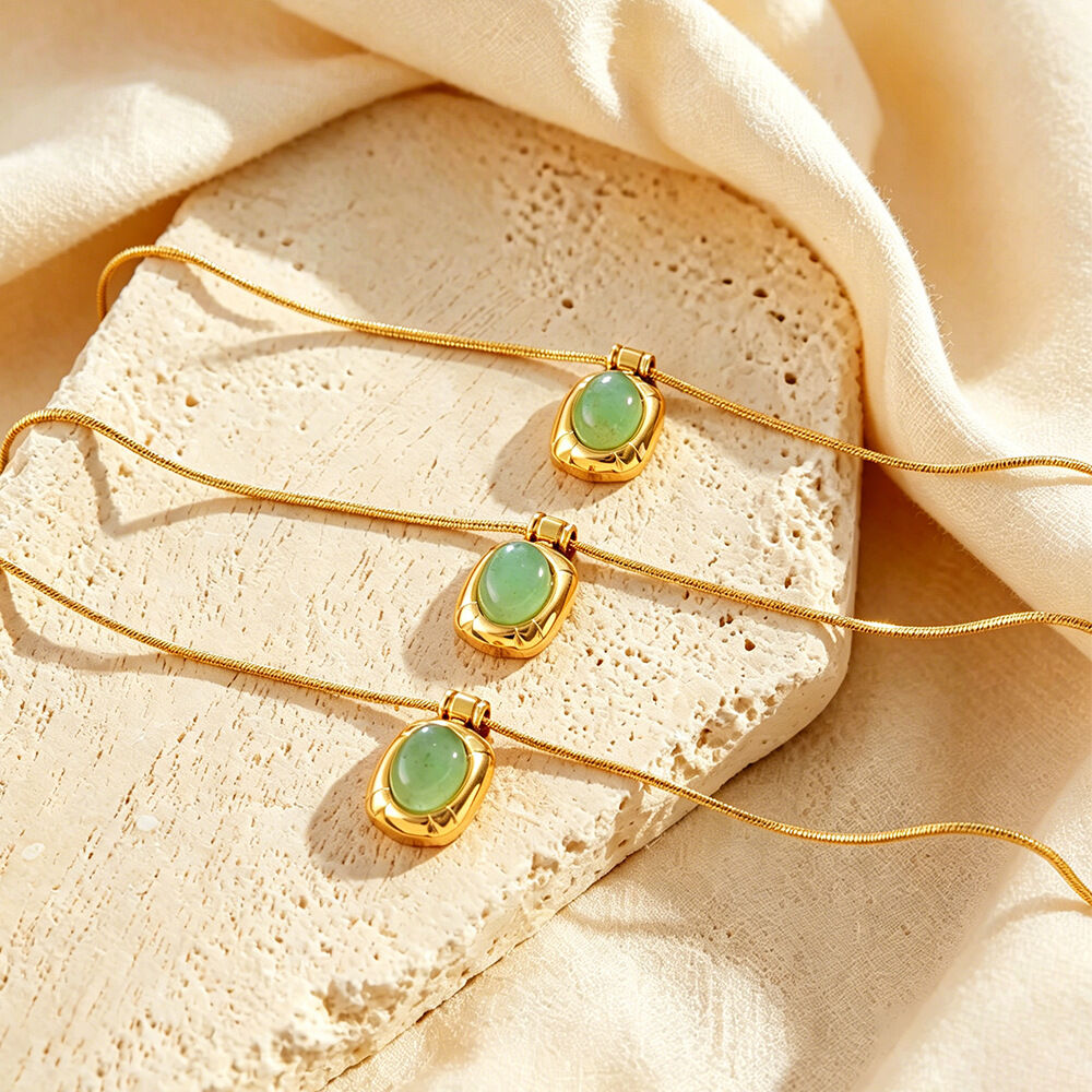 Simple Daily Irregular Shape Stainless Steel Waterproof Gold Color Natural Stone Women's Pendant Necklaces Picture3