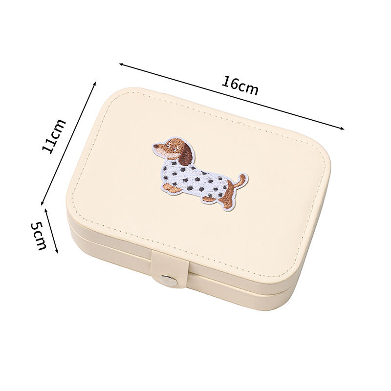 Cajas de joyería de PU con estampado de perritos salchicha y lunares, de la serie romántica.