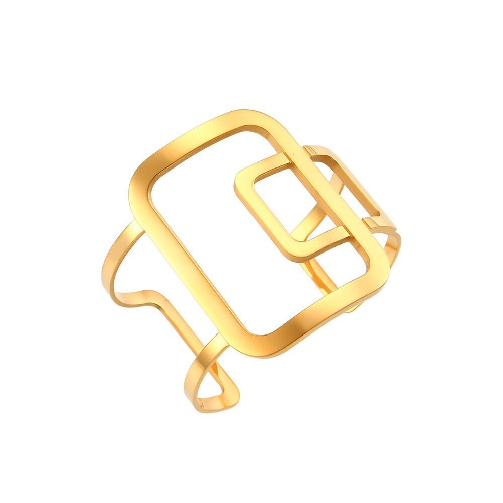 Luxurious Series Daily Flower Irregular Shape Stainless Steel Waterproof Gold Color Women's Bangles