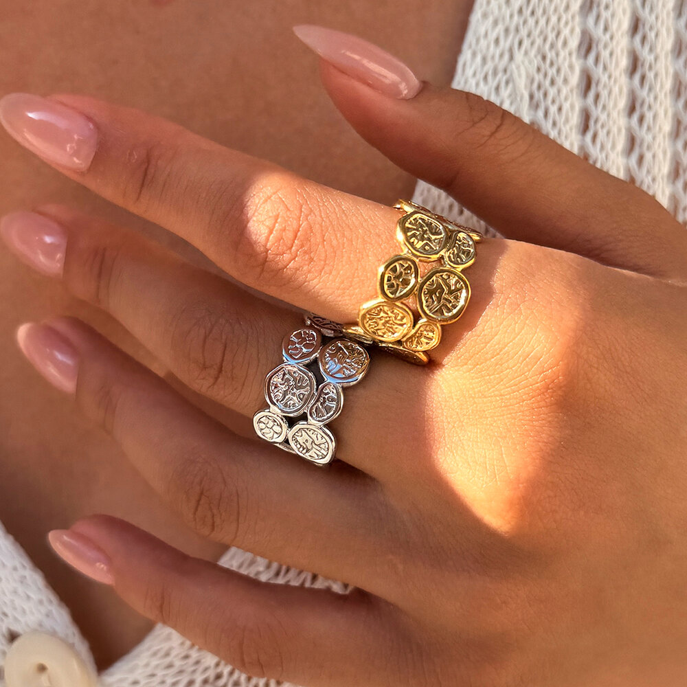Retro Simple Daily Circle Stainless Steel Waterproof Gold Color Women's Statement Ring Picture3