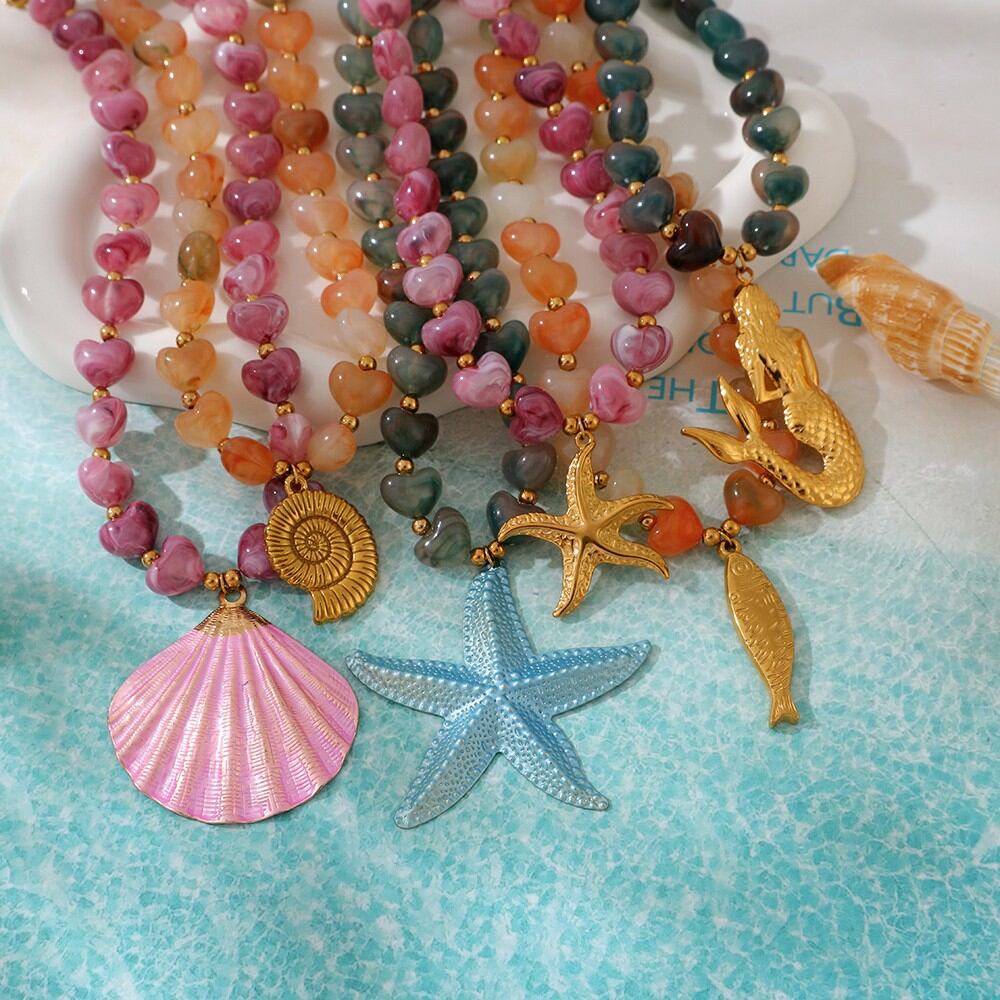 Colliers de perles pour femmes, collection romantique, style océanique, pendentif coquillage en résine Image3