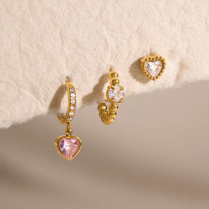 Luxurious Series Sweet Heart Beads Stainless Steel Waterproof Zircon Women's Earring Sets h5 Picture3