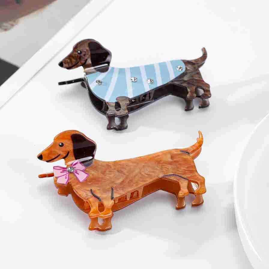 Simple Series Lindo Animal Dachshund Dibujos Animados Rayas Acetato Pelo Garras