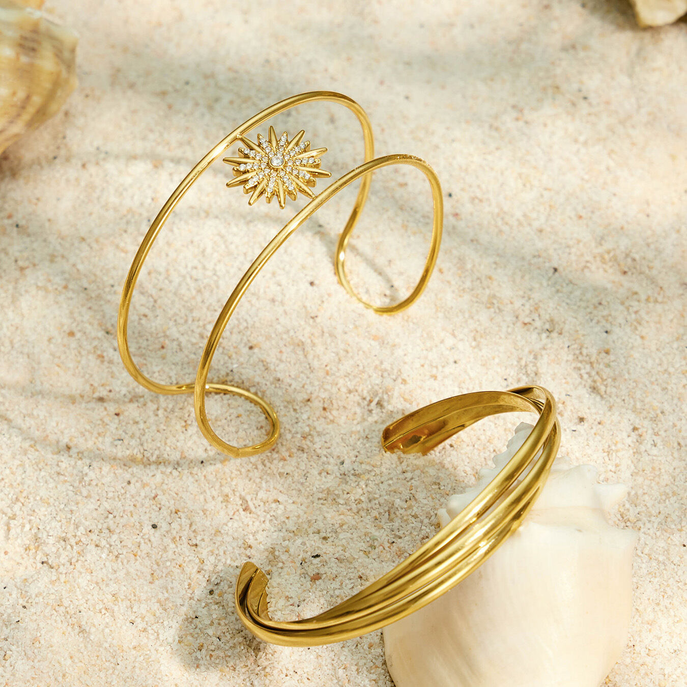 Classic Series Elegant Sun Twist Stainless Steel Waterproof   Gold Color  Women's Bangles Picture3