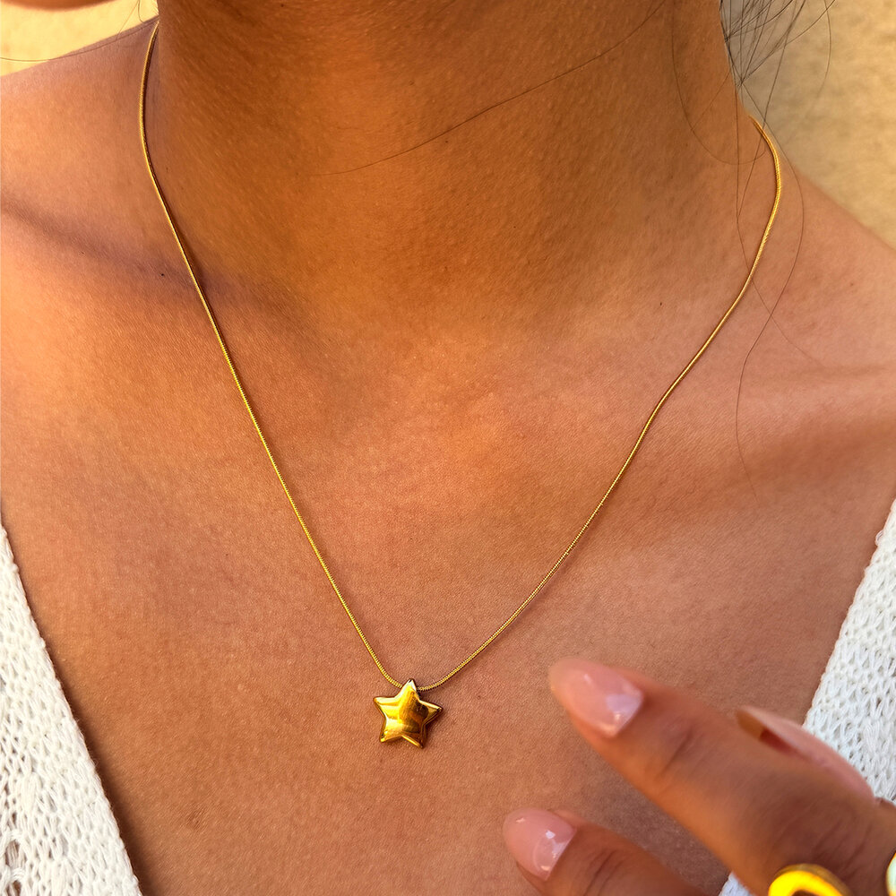 Simple Series Daily Star Stainless Steel Waterproof Gold Color Women's Chain Necklaces Picture3