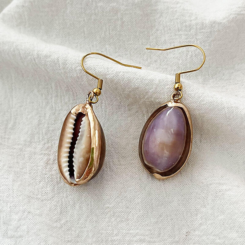 Boucles d'oreilles pendantes pour femmes, en acier inoxydable, couleur or, style coquillage simple et étanche h5 