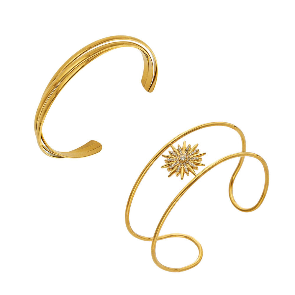 Classic Series Elegant Sun Twist Stainless Steel Waterproof   Gold Color  Women's Bangles h5 Picture5
