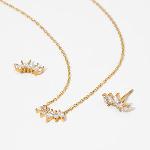 Simple Series Stainless Steel Waterproof Gold Color Zircon Women's Necklaces Sets h5 Picture3