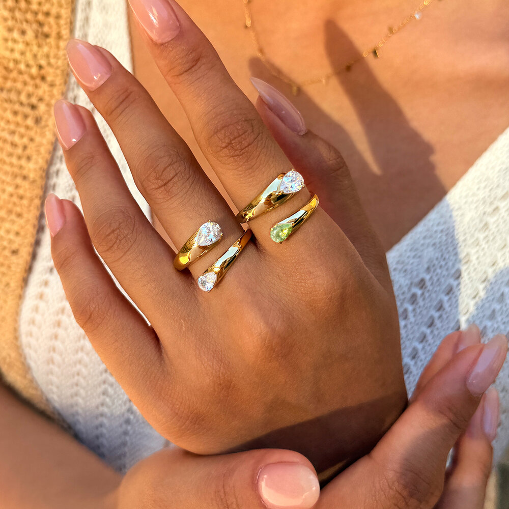 Minimalist Daily Irregular Shape Stainless Steel Waterproof Gold Color Zircon Gemstone Ring Picture5