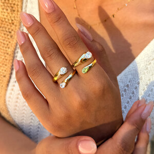 Minimalist Daily Irregular Shape Stainless Steel Waterproof Gold Color Zircon Gemstone Ring h5 Picture5