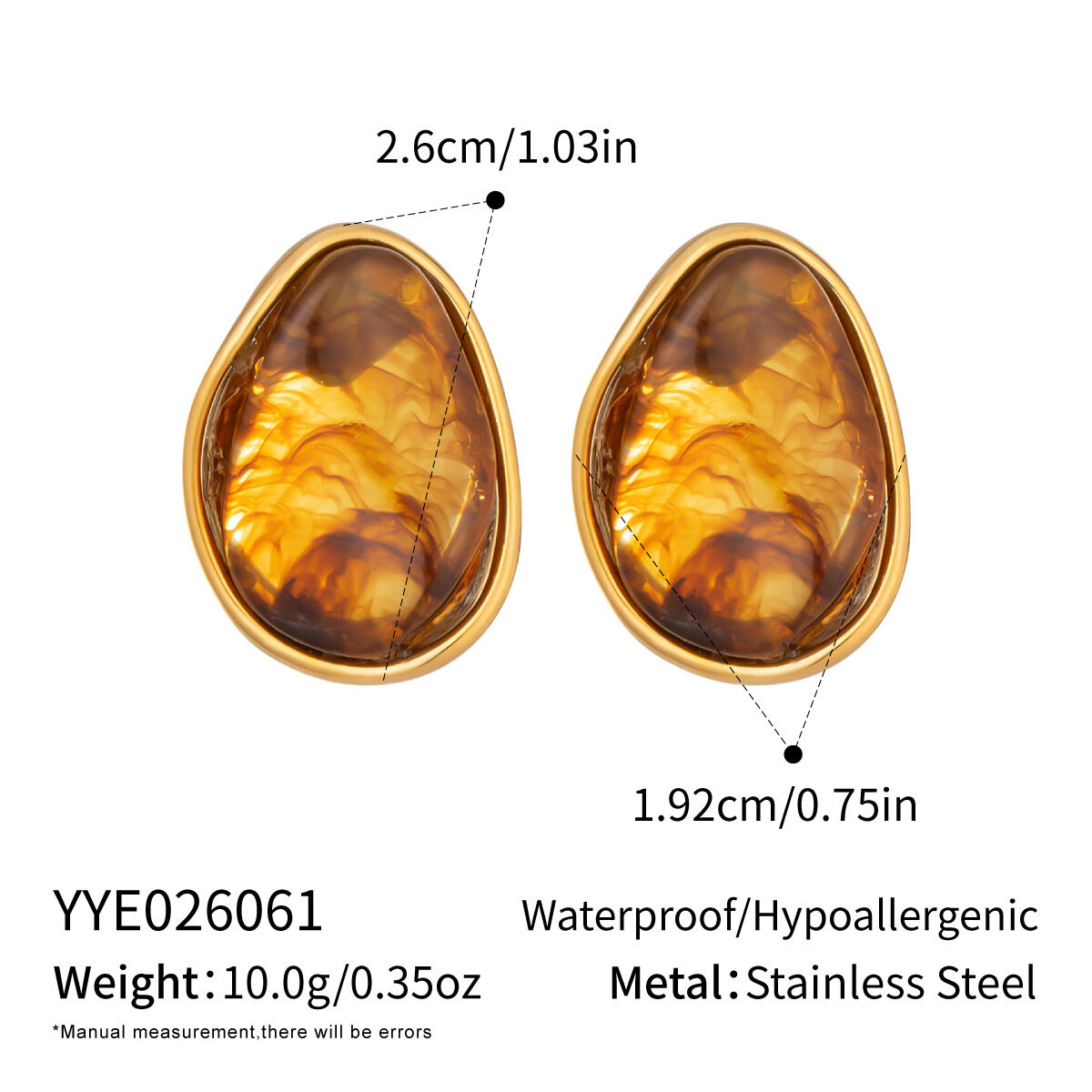 Ellipse Shape Resin Gold Color Women's Stud Earrings h5 