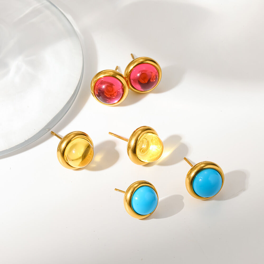 Daily Circle Stainless Steel Waterproof Colorful Zircon Women's Stud Earrings