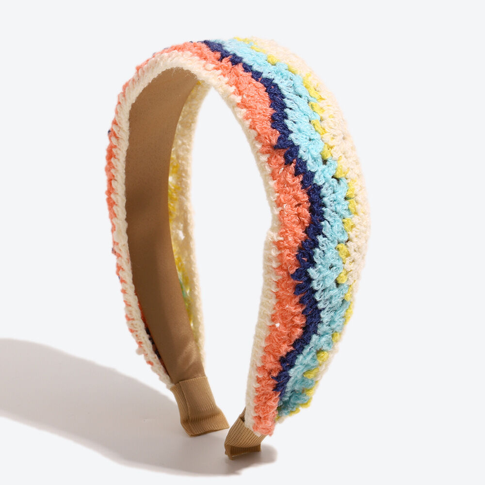 Ethnic Series Casual Flower Stripe Hollowed-Out Mixed Color Cherry Woven Fabric Hair Bands h5 