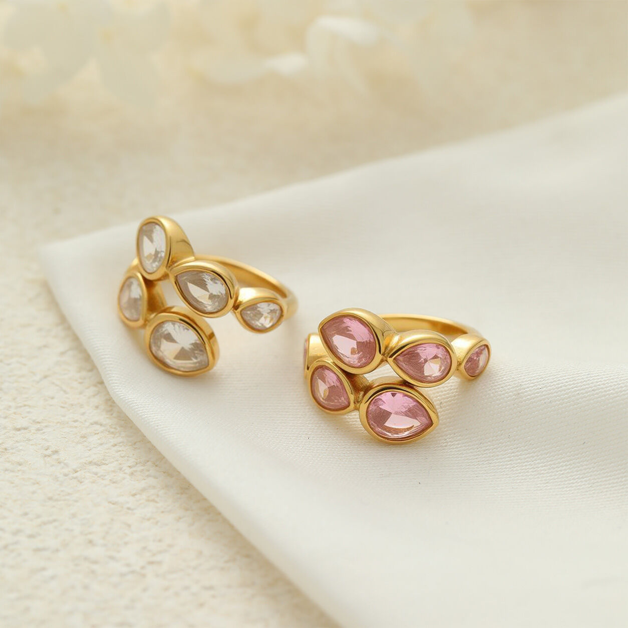 Simple Series Daily Droplet Stainless Steel Waterproof Gold Color Statement Rings 2