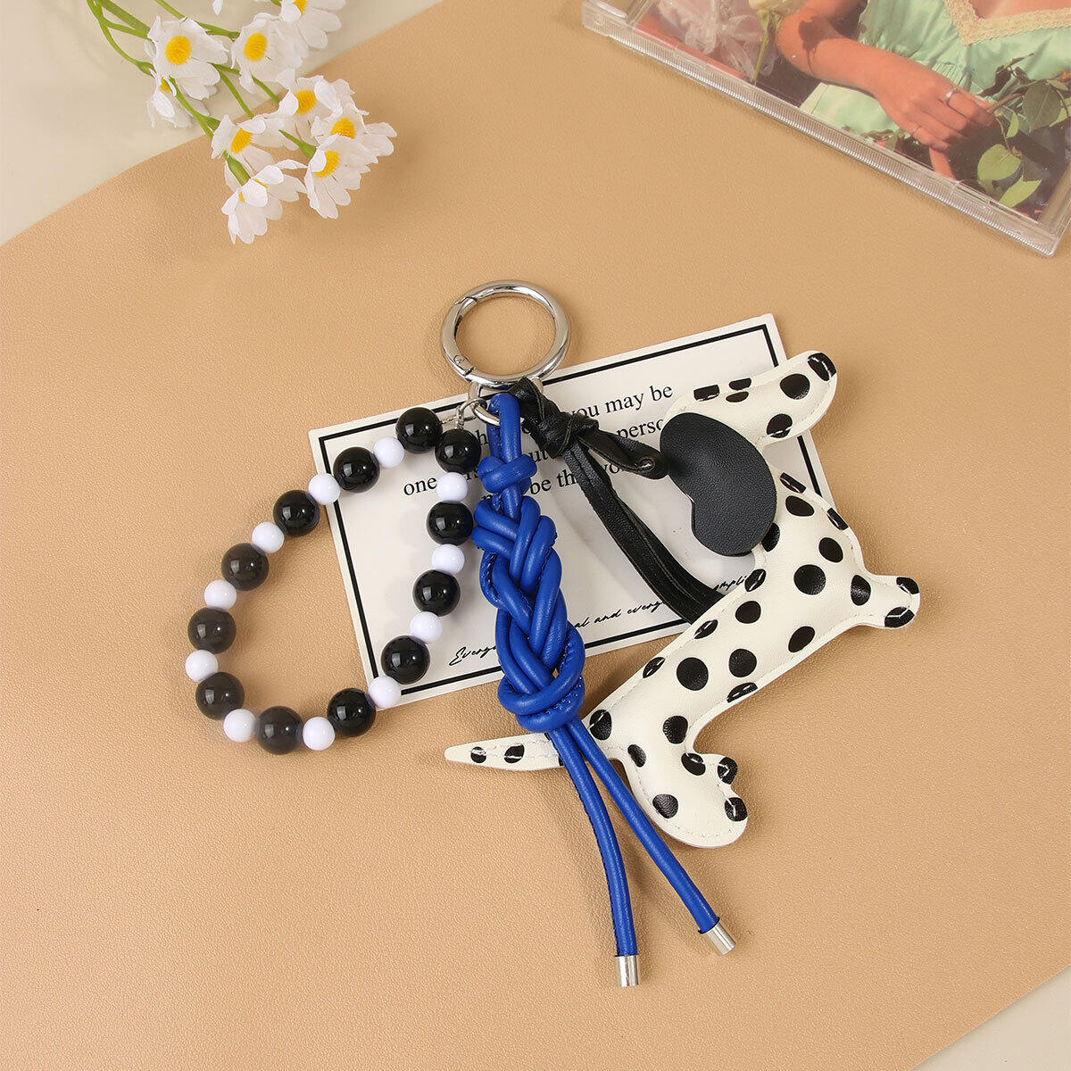 Simple Series Cute Animal Dachshund Twist Polka Dots Beads Premium Quality Pu Bag Charms h5 Picture3