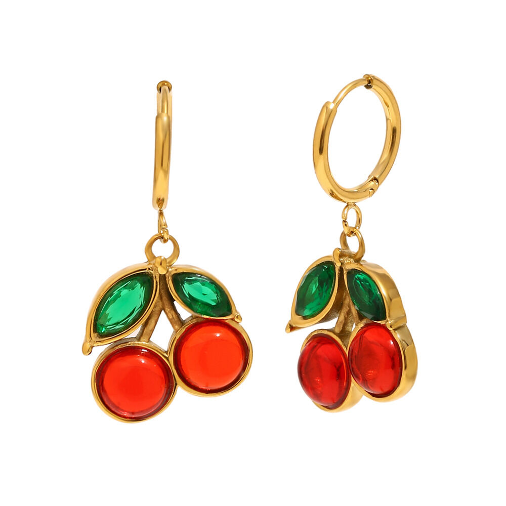 Conjuntos de joyería para mujer de la serie romántica Sweet Cherry, de acero inoxidable, resistentes al agua y color dorado. Imagen4