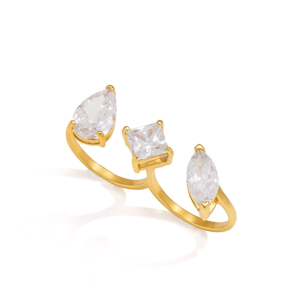 Luxe serie elliptische, waterdichte, roestvrijstalen damesringen met goudkleurige zirkonia. Afbeelding6