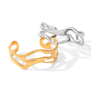 Simple Series Daily Hollowed-Out Lines Stainless Steel Waterproof Gold Color Women's Bangles h5 Picture6