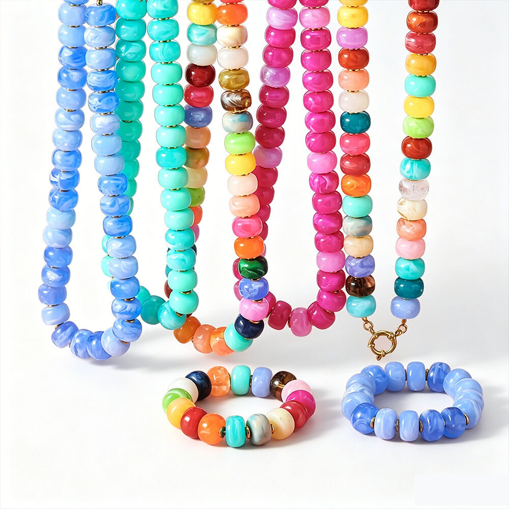 Simple Series Bohemian Beads Geometric Shape Acrylic Gold Color Women's Beaded Necklaces Picture4