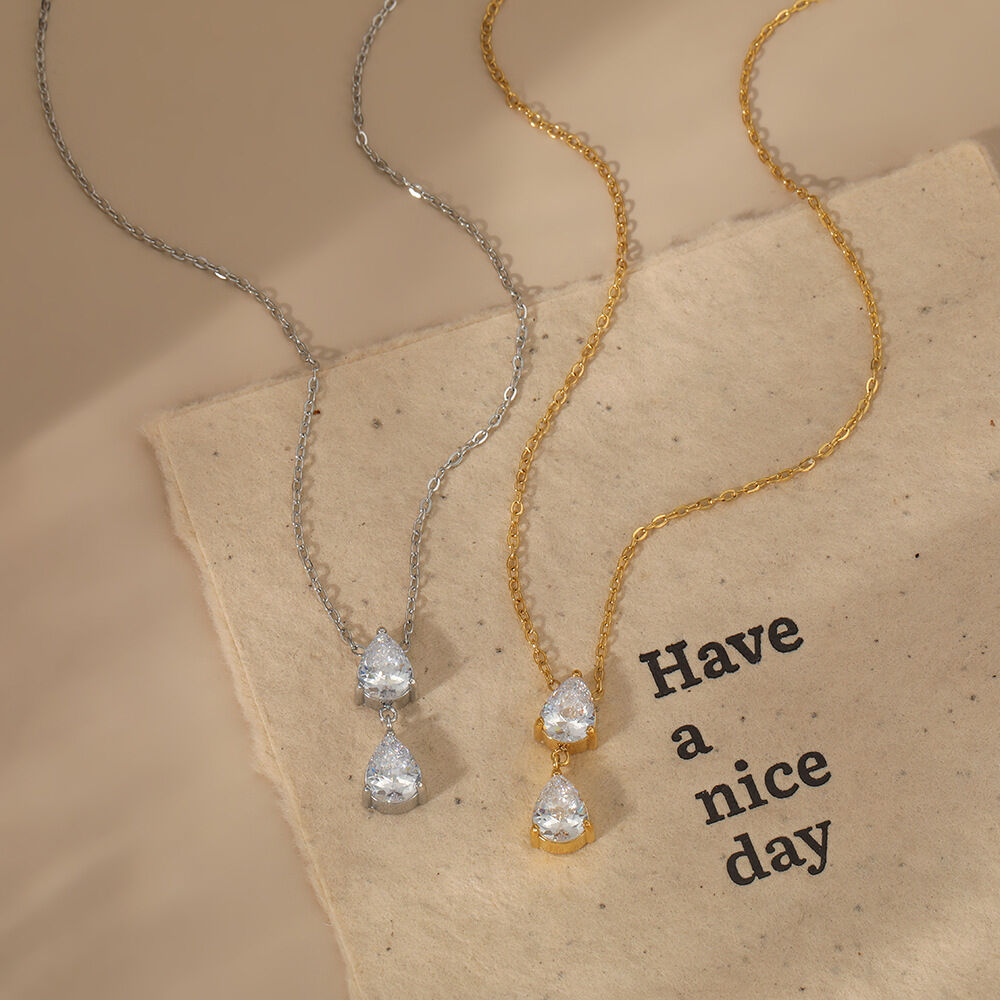 Simple Series Droplet Stainless Steel Waterproof Gold Color Zircon Women's Pendant Necklaces h5Picture2