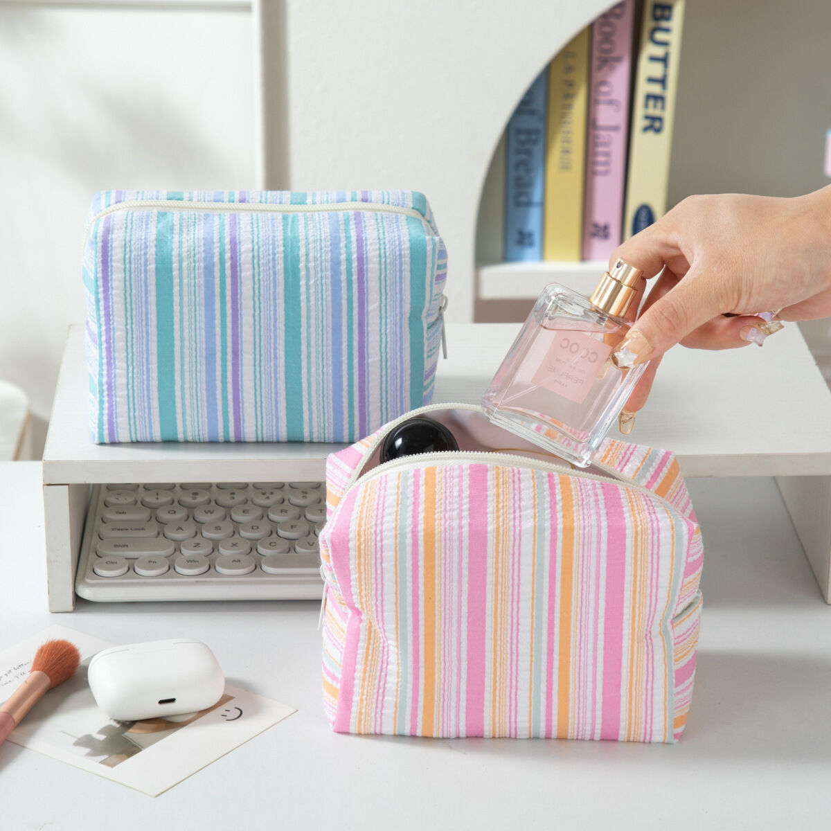 Pochette per cosmetici Simple Series Daily Stripe in poliestere a colori misti h5 Immagine3