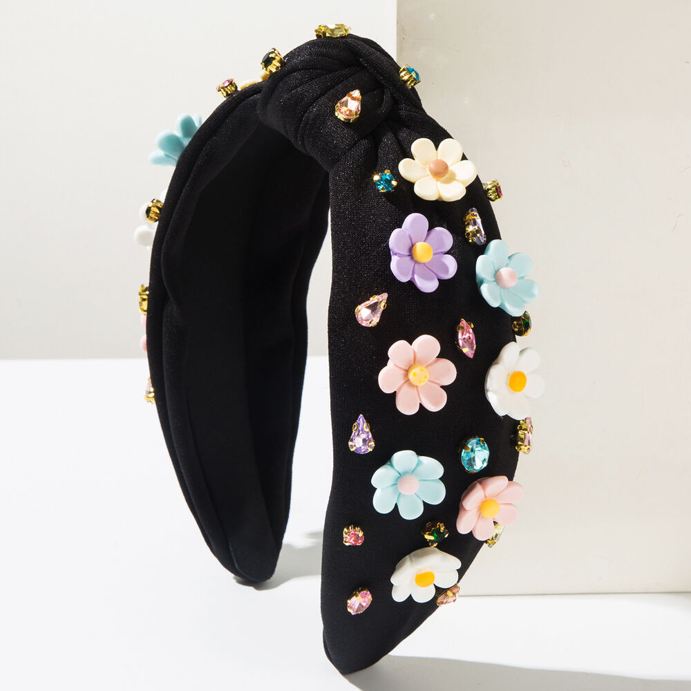 Luxurious Series Sweet Flower Solid Color Fabric Rhinestone Hair Bands