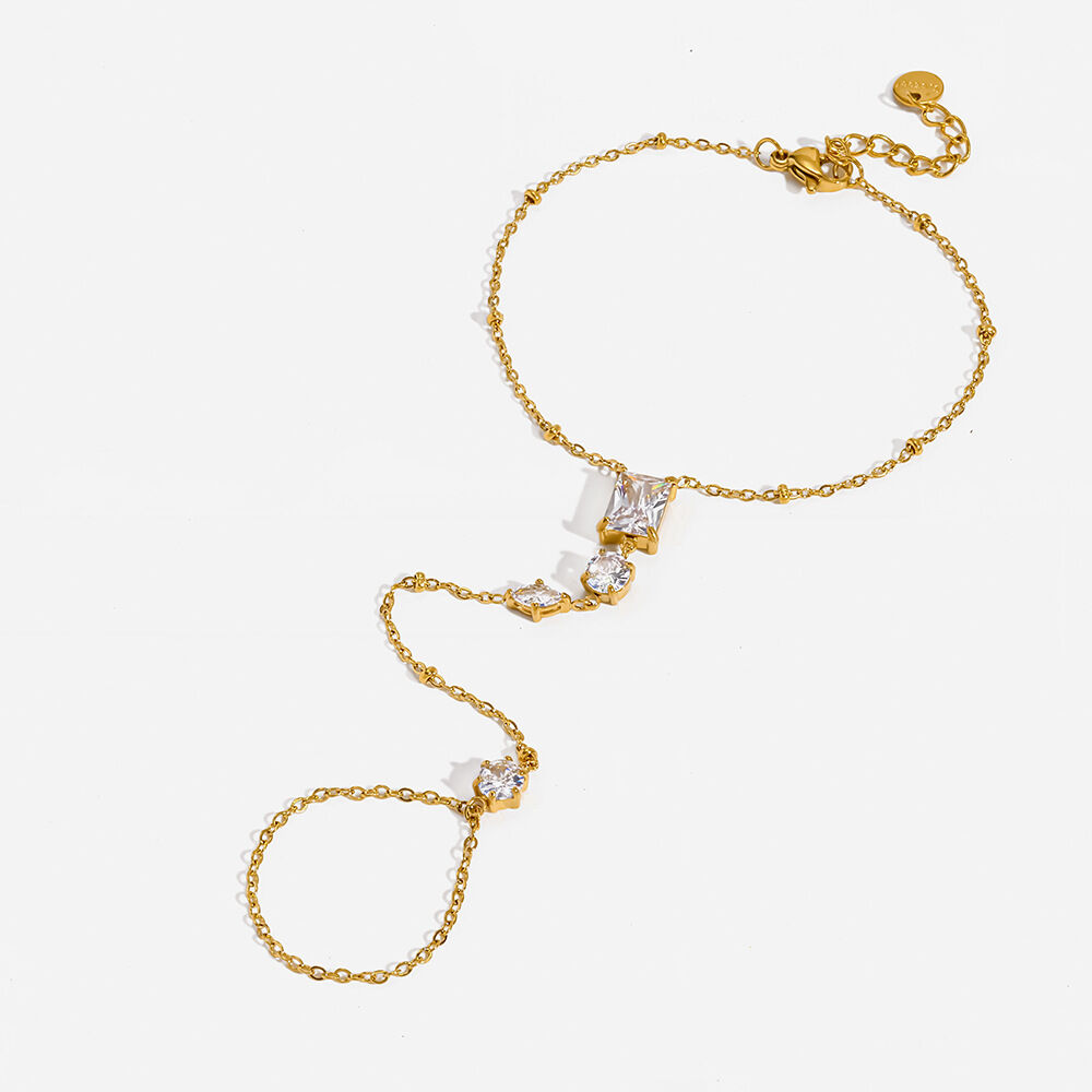Simple Series Elegant Geometric Shape Stainless Steel Waterproof Gold Color Zircon Women's Hand Chain h5Picture5