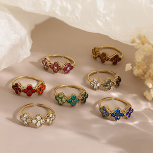 Romantic Series Sweet Flower Stainless Steel Waterproof Gold Color Zircon Women's Gemstone Rings h5 Picture4