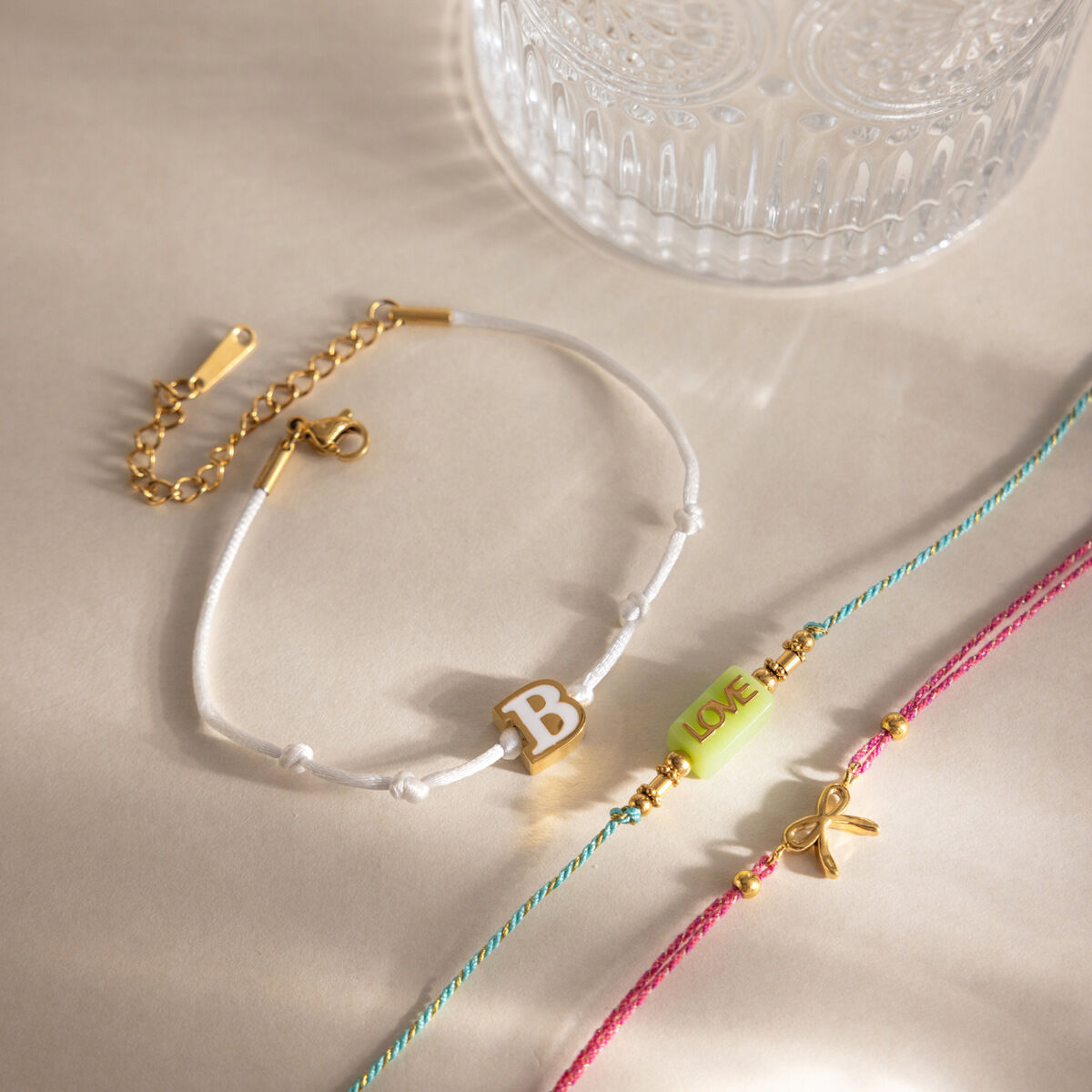 Romantic Series Cute Letter Woven Stainless Steel Waterproof   Gold Color  Women's Braided Bracelets 2