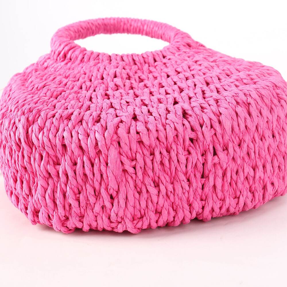 Quadratische Damen-Tasche im Urlaubsstil aus gewebtem Raffia, einfarbig, mit Webmuster h5Bild5
