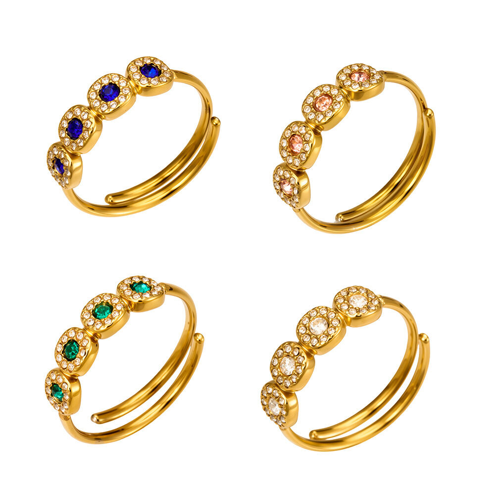 Luxurious Series Sweet Mixed Color Circle Stainless Steel Waterproof Zircon Women's Gemstone Rings Picture4