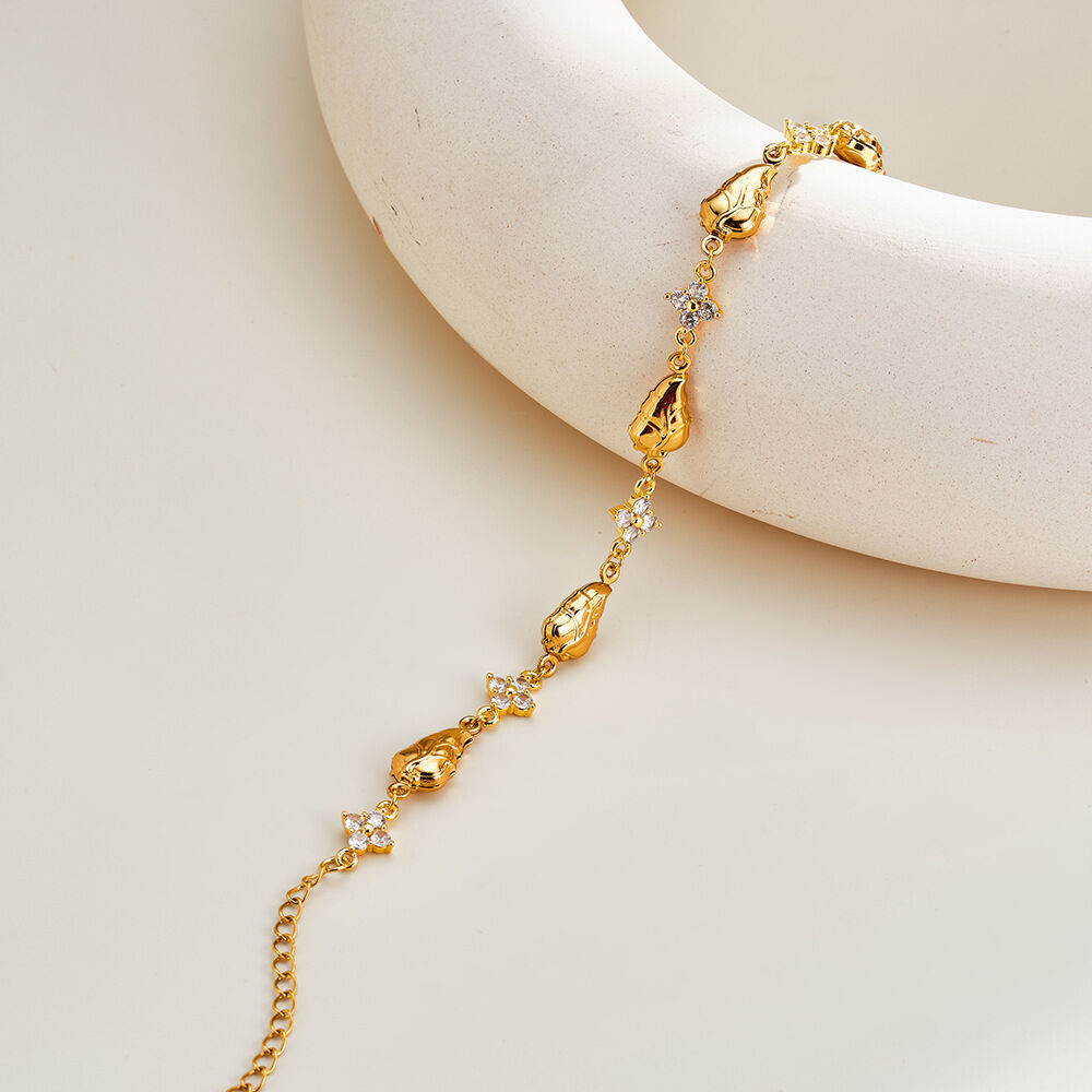 Classic  Simple Irregular Shape Hammer Pattern Stainless Steel Waterproof   Gold Color  Women's Chain Bracelets Picture4